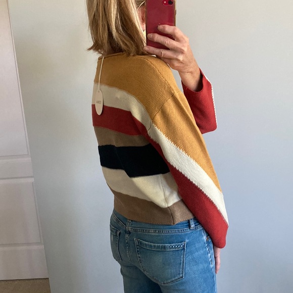 Cropped, Asymmetrical Stripe Long Sleeve Sweater - Picture 5 of 8